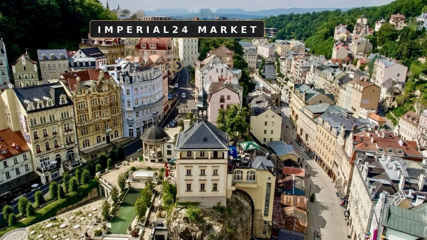 Letecký pohled na Zámecký vrch s vyznačenou polohou IMPERIAL24 MARKET